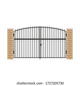 House Gate Vector. Arch Brick Door. Free Space For Text.