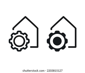 Einstellsymbol für Haus und Getriebe. Vektorgrafik