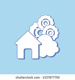 house with gear wheels and cloud over blue background, colorful linde design. vector illustration