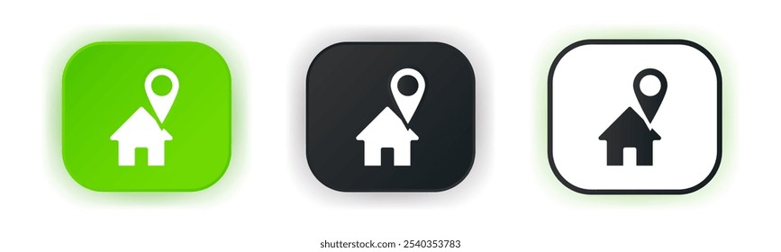 House with geo mark icon set. Design for app icons. Pink button. Button template. Vector illustration. 