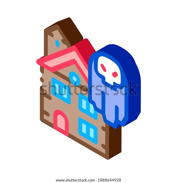 house with ghosts icon\
vector. isometric house with ghosts sign. color isolated symbol\
illustration