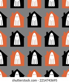 House with ghosts Pattern seamless. ghost in home Background. Halloween texture