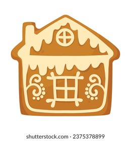 House Gingerbread Cookie as Winter Homemade Sweet Snack with Sugar Glaze Vector Illustration