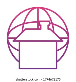 house and global sphere icon over white background, gradient style, vector illustration