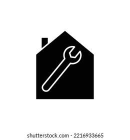 House glyph icon illustration with wrench. suitable for automotive workshop icon. icon illustration related repair, maintenance. Simple vector design editable