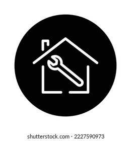 House glyph icon illustration with wrench. suitable for home improvement icon. icon related to real estate. Simple vector design editable. Pixel perfect at 32 x 32