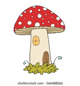 House for gnomes. Fly Agaric Mushrooms. Vector illustration for children design.