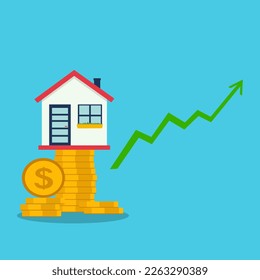 House With Gold Coins Statistic Vector Icon Illustration. Real Estate Investment Concept.