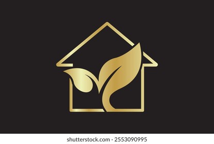 Diseño de icono de Vector de logotipo de hoja de oro de la casa
