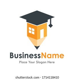 House graduate with pencil vector template logo. Suitable for business and education