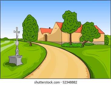 House in the green landscape