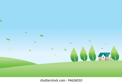 House and green landscape
