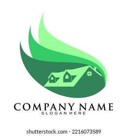 House with green leaf symbol vector logo