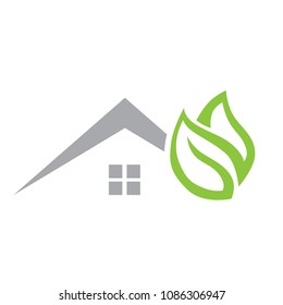 house with green leafs,  logo