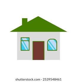 A house with a green roof. Vector simple color flat illustration.