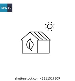 House with green and solar energy outline icon Vector illustration