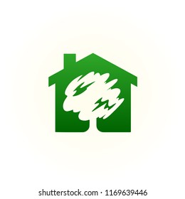 house green tree logo concept, home tree icon vector illustrator