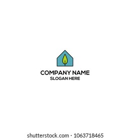 House with a green tree logo design