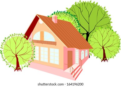 House with green trees