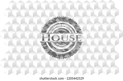 House grey badge with geometric cube white background