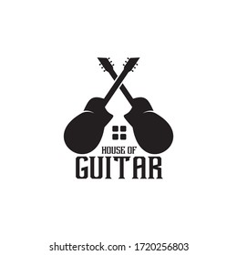 House of guitar logo design vector template