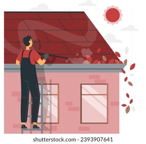 house gutter cleaning illustration vector