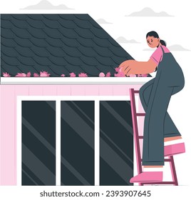 house gutter cleaning illustration vector