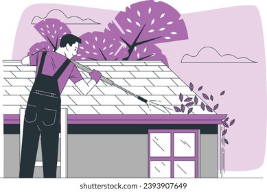 house gutter cleaning illustration vector