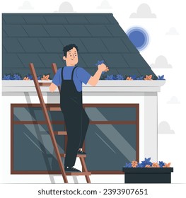 house gutter cleaning illustration vector