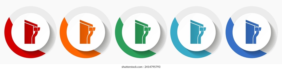 House with gutter vector icon set, flat icons for logo design, webdesign and mobile applications, colorful round buttons