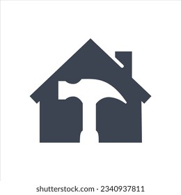 House with a hammer icon on white background
