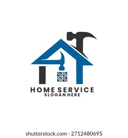 Casa con Vector de diseño de logotipo de martillo. Plantilla de Vector de diseño de logotipo de servicio doméstico