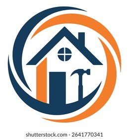 House and hammer logo isolated on white background for construction