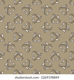 House and Hammer vector Roof Repair concept colored seamless pattern