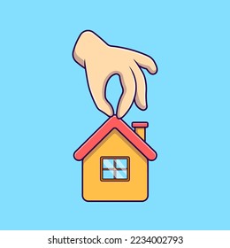 House With Hand Cartoon Vector Icons Illustration. Flat Cartoon Concept. Suitable for any creative project.
