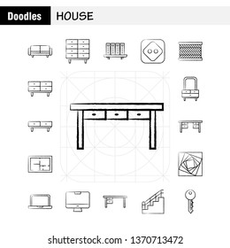 House Hand Drawn Icon for Web, Print and Mobile UX/UI Kit. Such as: Couch, Furniture, Sofa, Interior, Chest, Drawer, Furniture, Keep, Pictogram Pack. - Vector