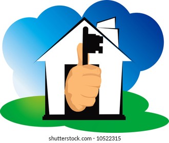  house with hand holding key	