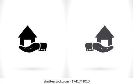 House in the hand. hand holds the house. warm and reliable. vector graphics of home and hands. Icon made for your best use. House over your hand. 10 eps