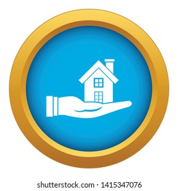 House in hand icon blue vector isolated on white background for any design