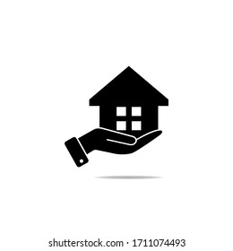 House in hand icon. Home care symbol concept isolated on white background. Vector illustration