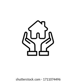 House in hand icon. Home care symbol concept isolated on white background. Vector illustration