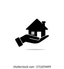 House in hand icon. Home care symbol concept isolated on white background. Vector illustration