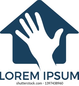 House and hand logo design. Insurance logo template. House care vector logo design template.