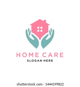 House And Hand Logo Design. Insurance Logo Template. House Care Vector Logo Design Template.