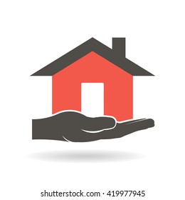 House in hand logo. Vector graphic design