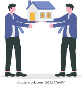 House in hand, product presentation. Businessmen offer Assets on hand ready to doing ok gesture with thumbs up.

