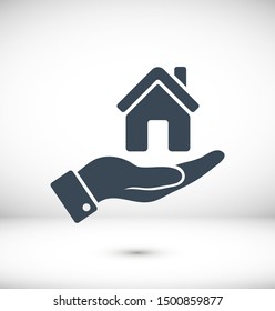 House In Hand, Property For Sale. Estate Icon. Vector Illustration EPS10. Real Estate Concept