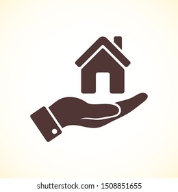 House in hand, property for Sale. Estate icon. Vector illustration EPS10. Real estate concept