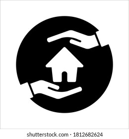 House in hand, property for Sale. Estate icon. Vector illustration on white background