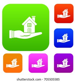 House in hand set icon in different colors isolated vector illustration. Premium collection